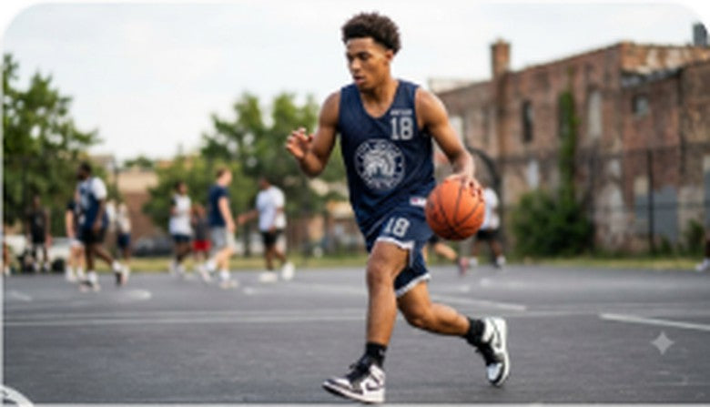 Basketball player in custom reversible uniform