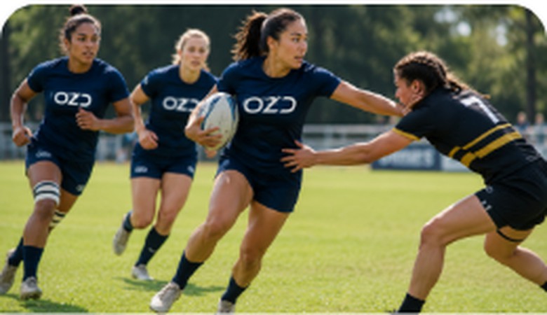 Women's rugby team in custom jerseys
