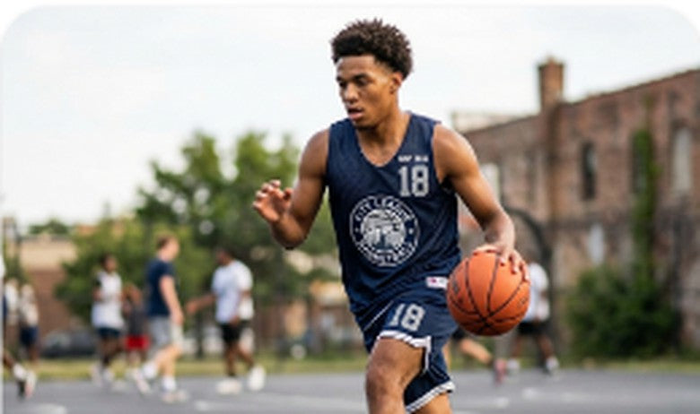 Custom basketball uniform in play