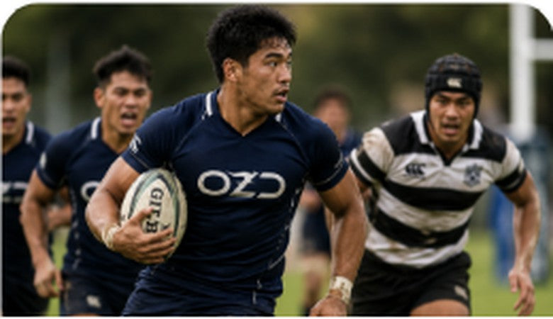 Club rugby player running with the ball