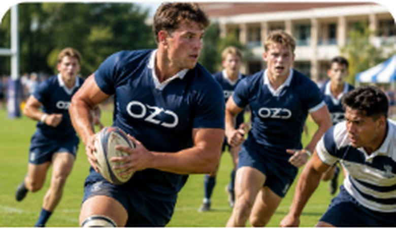 School and college rugby players in custom jerseys